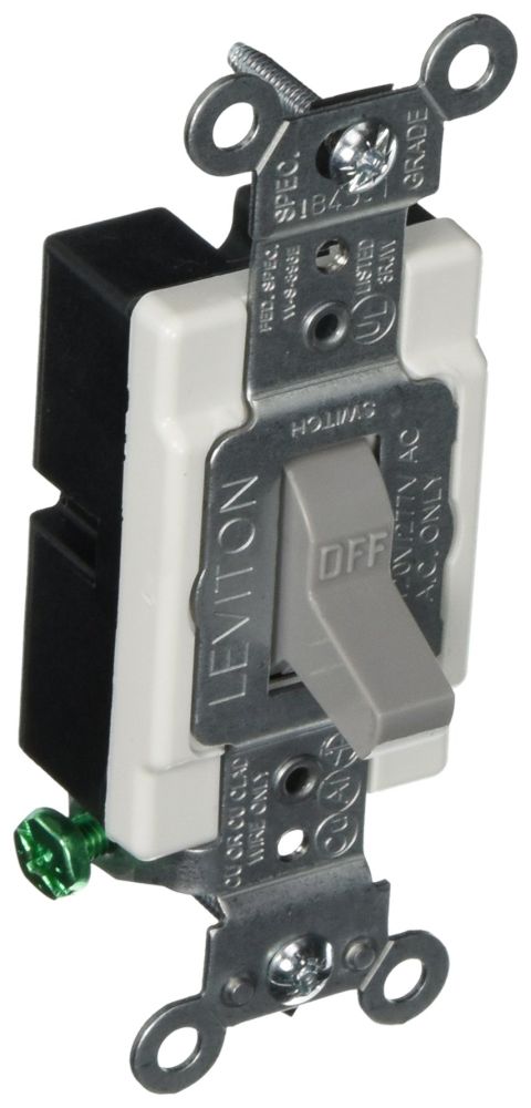 Leviton CS115-2GY 15 Amp Toggle Switch - Commercial Grade, Quiet, Grounding, 120/277 Volt, Gray