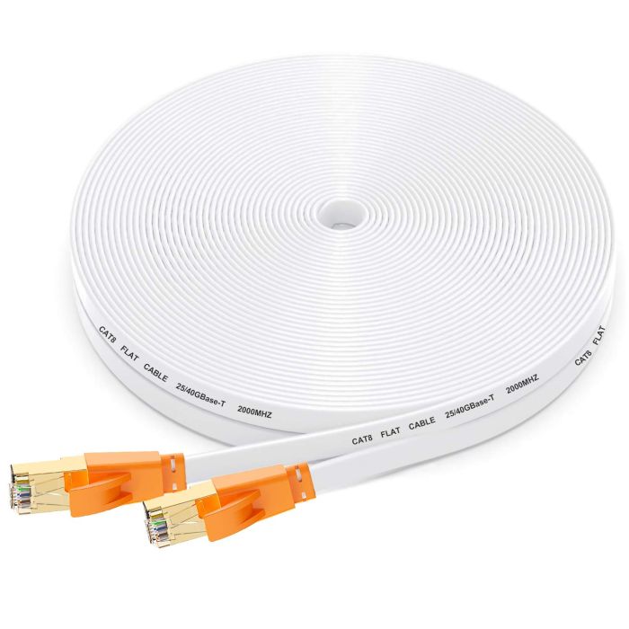Smolink Cat 8 Ethernet Cable 50FT - 40Gbps Flat LAN Cable with Gold Plated RJ45 for Fast Internet Connection