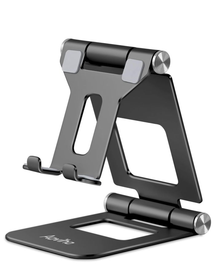 Portable Aoviho Adjustable Cell Phone Stand - Aluminum Holder for iPhone 12, 11, XS Max & More (Black)