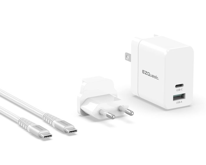 EZQuest 65W USB-C Charger with 2M Cable - Fast PD Charging for MacBook Pro & Type C Devices - EU Compatible