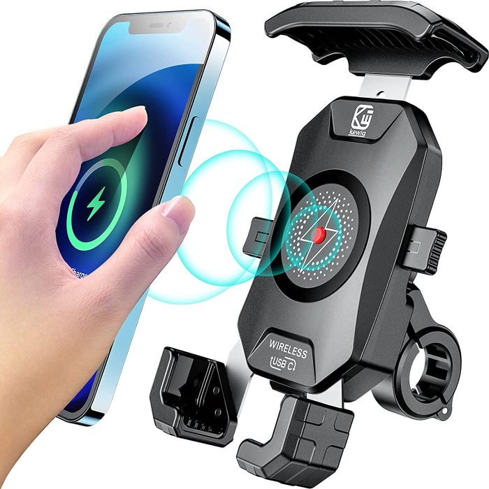 KEWIG Waterproof Motorcycle Phone Mount: Qi 15W Fast Charging & Quick Release for 4-7'' Phones