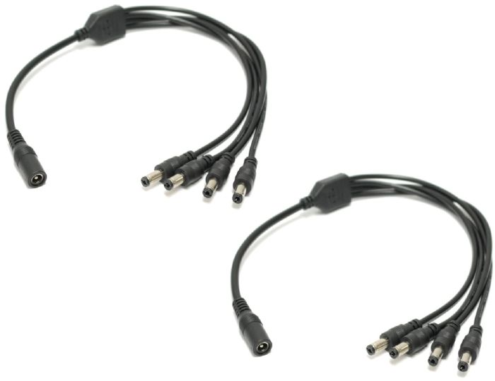 SOLTECH 4-Way DC Power Splitter for Security Cameras - 2-Pack 5.5x2.1mm Y Adapter for 12V CCTV Systems