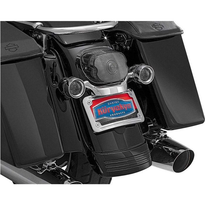Upgrade Your Harley: Kuryakyn 3163 Curved License Plate Mount (2006-16) - Chrome Motorcycle Accessory