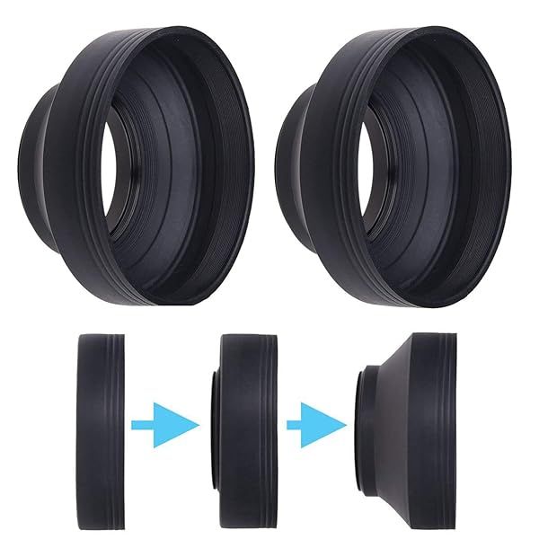72mm Rubber Camera Lens Hood Set - Collapsible Sun Shade to Reduce Flare & Glare for Better Photography & Video