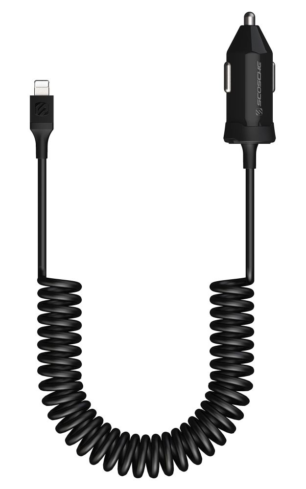 Scosche CPDi4203 PowerVolt 20W MFi Fast Car Charger with 4-Foot Coiled Lightning Cable - Power Delivery 3.0 for All Devices