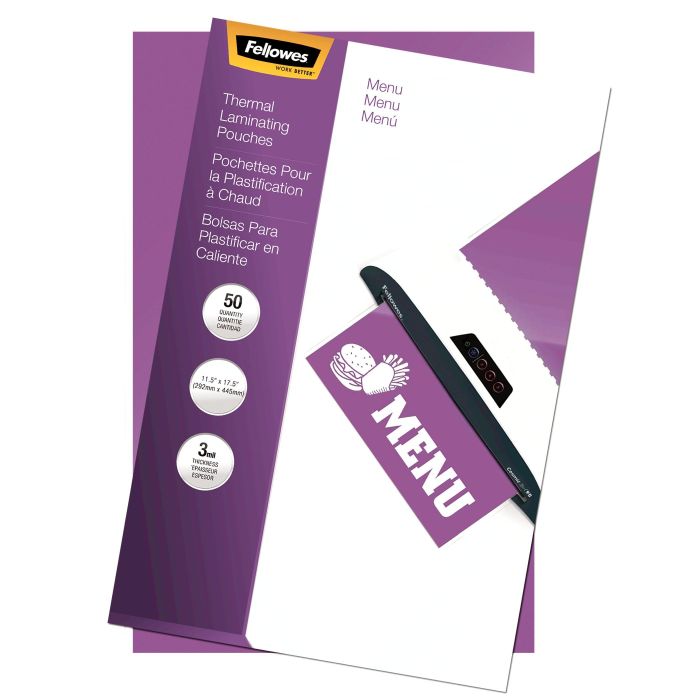Fellowes 3 Mil Hot Laminating Pouches for Menus - 50 Pack (52013) | Durable & Easy to Use