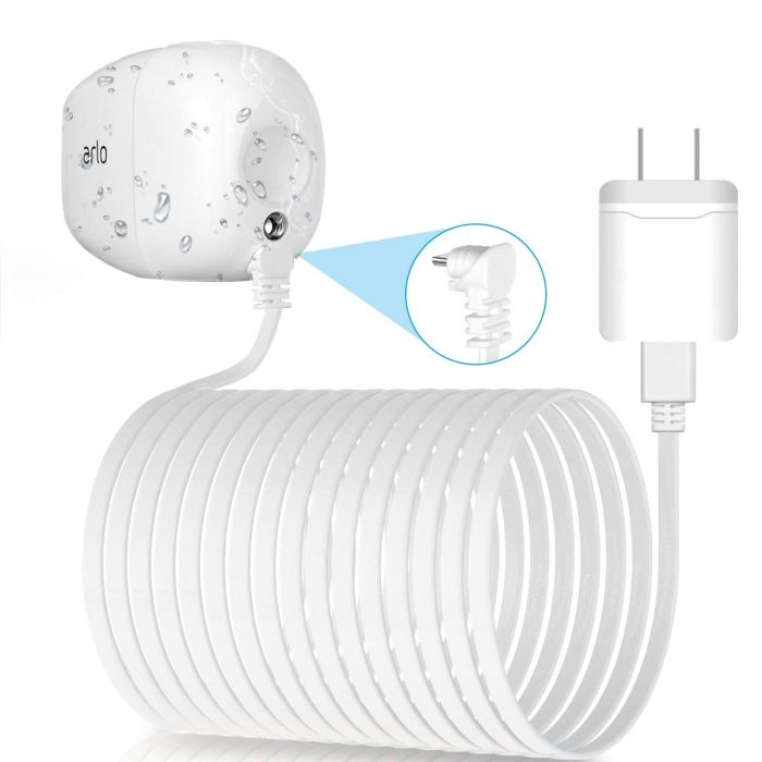 Itramax 30ft Right Angled Micro USB Cable & QC 3.0 Charger for Arlo Pro, Go & Security Light - Fast Outdoor Charging Solution