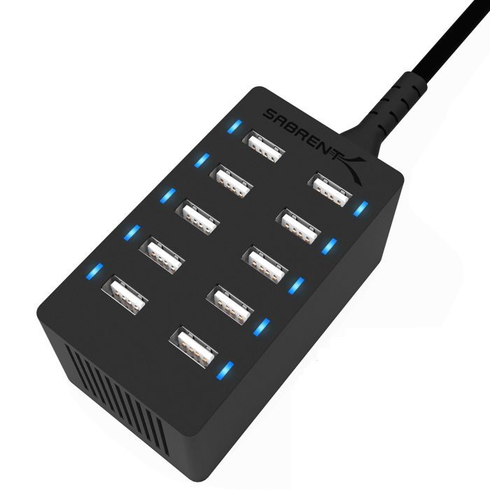 Buy SABRENT 60W 10-Port USB Rapid Charger - Smart Auto Detect, UL Certified, Family-Sized Desktop Hub (Black)