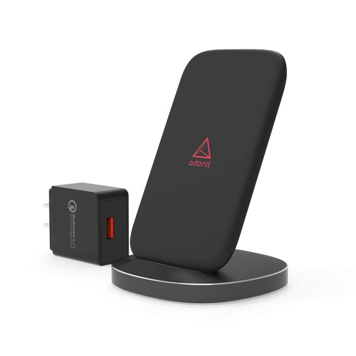 Adonit Wireless Charger Stand: Fast Qi-Certified Charging for iPhone & Galaxy Devices - Includes QC Adapter