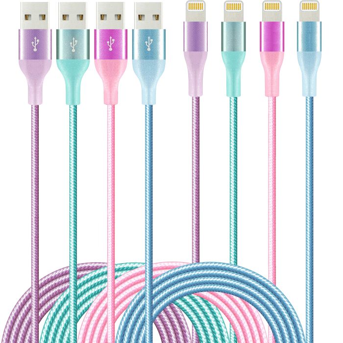 6ft iPhone Charger 4-Pack: MFi Certified Colorful Nylon Braided Fast Charging Cables for iPhone 14, 13, 12, 11, X, iPad & More
