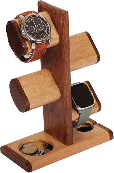 ABHANDICRAFTS 5-in-1 Watch Stand & Jewelry Organizer - Perfect Gift for Men, Moms, Dads & Grandparents - No Assembly Required!