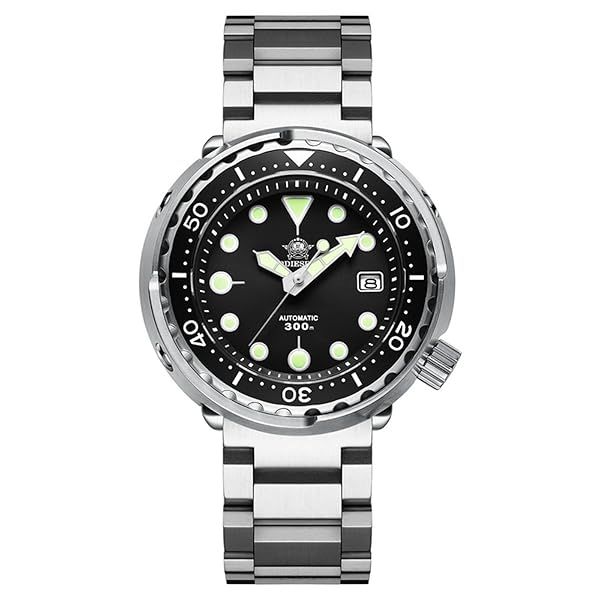 ADDIESDIVE Men's Automatic Diver Watch - 300M Waterproof, 47.5MM Black Analog with Luminescent Chromalight Dial