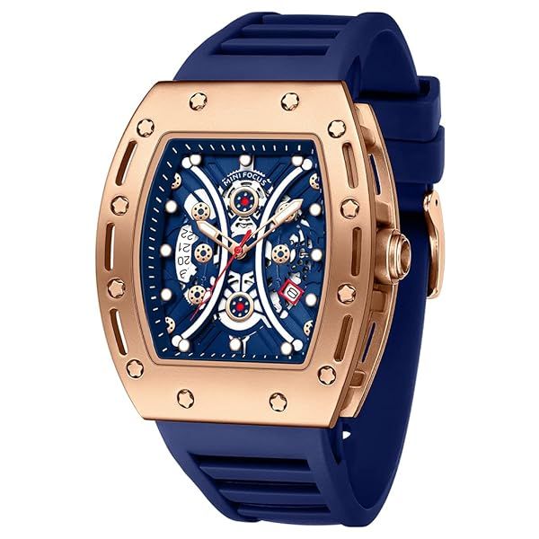 Shop AIMES Men's Blue Square Luxury Tonneau Watch - Waterproof Big Face with Gold & Blue Silicone Strap