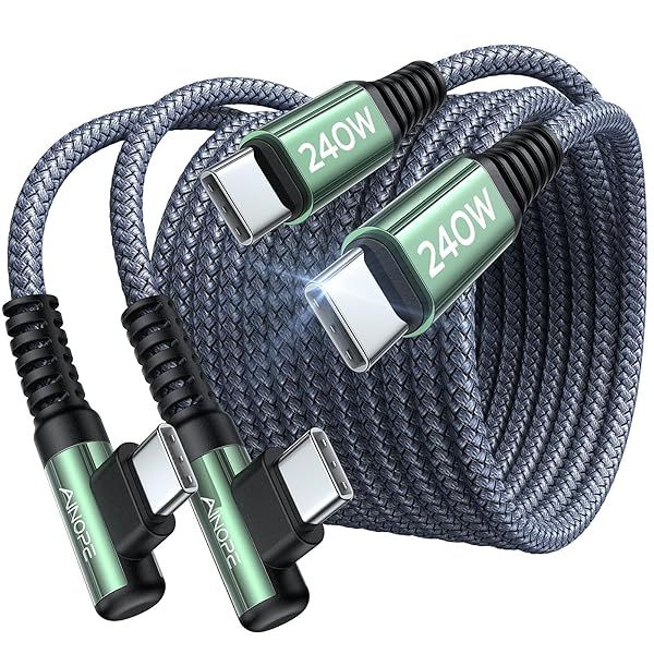 AINOPE 240W USB C to USB C Cable 6.6ft - Fast Charging Right Angle Charger for iPhone 16, MacBook Pro, iPad Pro, Samsung S24
