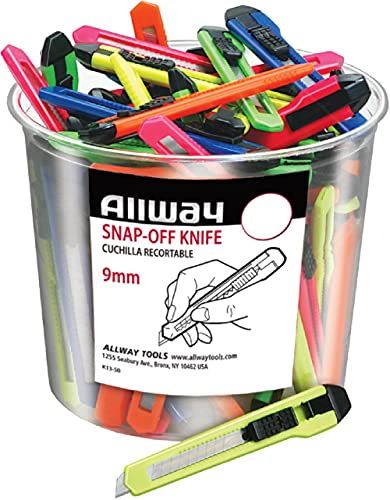 ALLWAY K13-50 Neon Retractable 9mm Snap-Off Knife - 50 Pack for Precision Cutting