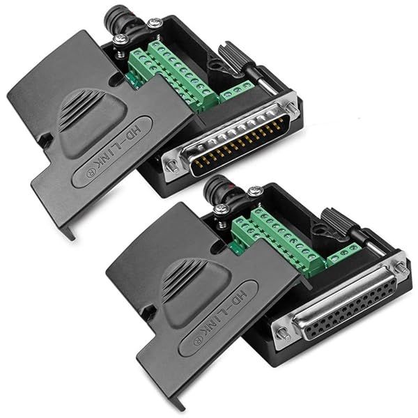 ANMBEST 2PCS DB25 Solderless Connector - RS232 D-SUB 25-Pin Adapter with Case & Bolts (Male + Female)