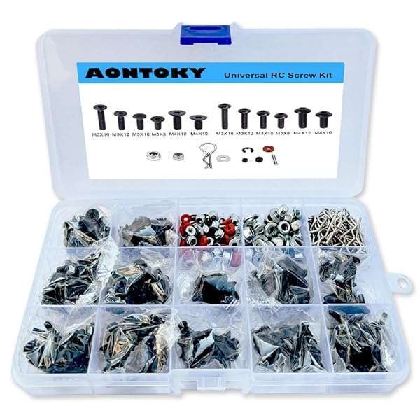 500Pcs AONTOKY RC Screw Kit - M3 M4 Hex Screws & Nuts for 1/8 1/10 1/12 Scale Cars & Trucks - DIY Repair Tool Set