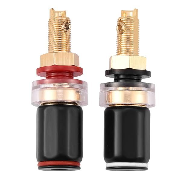 ASHATA Speaker Binding Post - 2 Pcs Black & Red Copper Terminals for 4mm Banana Plug Amplifiers