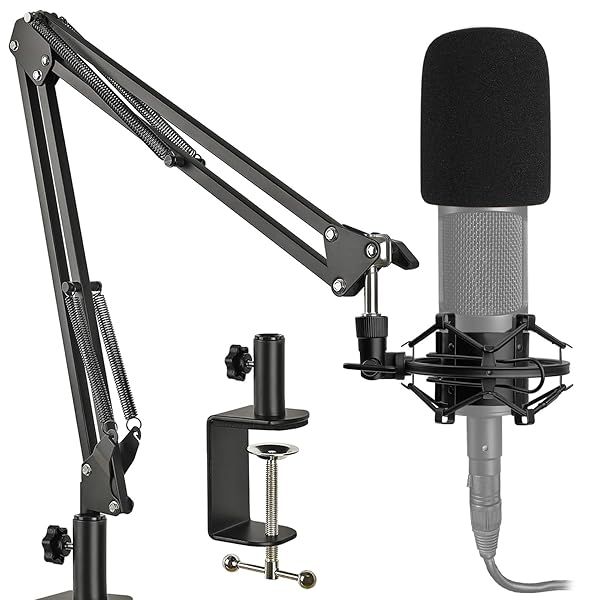 AT2020 Mic Stand with Shock Mount & Pop Filter - Heavy Duty Boom Arm for Audio Technica AT2020/AT2035