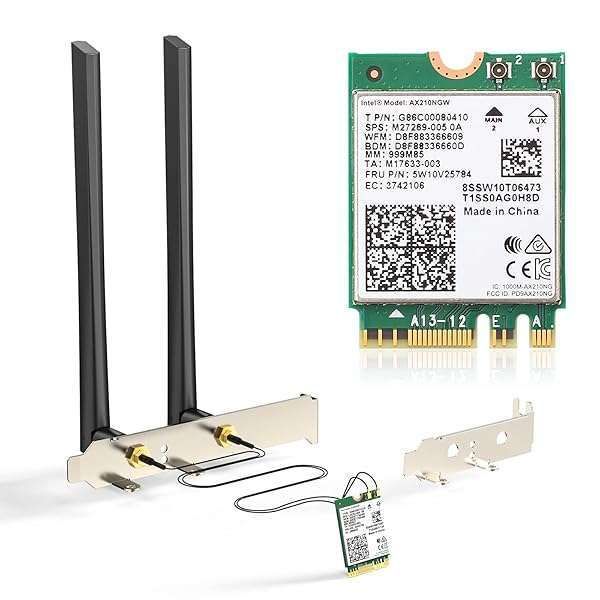 AX210 WiFi 6E Desktop Kit: Tri-Band 6GHz/5GHz/2.4GHz M.2 Card for Windows 10/11 with Bluetooth 5.2, Antennas & Ipex Cable