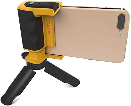 Adonit Photogrip Yellow: Stabilizer Hand Grip & Mini Tripod for iPhone, Android, Samsung - Bluetooth Remote & Travel Bag Included