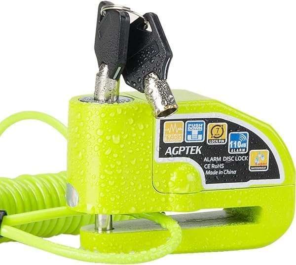 AGPTEK 110db Motorcycle Alarm Disc Lock with 5FT Reminder Cable & Waterproof Padlock - Anti-Theft Security for Bikes & Scooters
