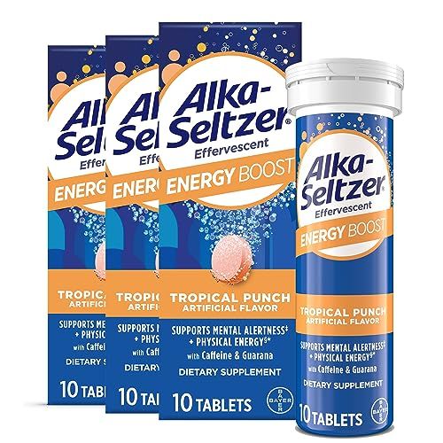 Alka-Seltzer Energy Boost: Sugar-Free Fizzy Tablets with Caffeine, Guarana & B Vitamins for Daily Mental & Physical Energy