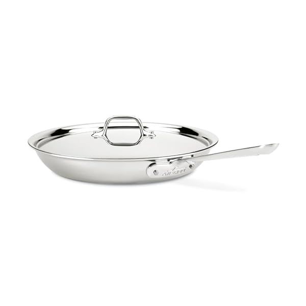 All-Clad D3 12 Inch Stainless Steel Frying Pan with Lid Professional Cookware Induction Oven Safe 600F Skillet Silver