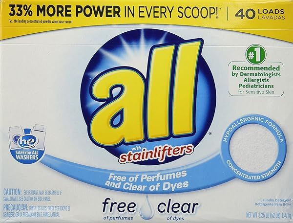All Powder Laundry Detergent Free Clear - 52 oz for Sensitive Skin, 40 Loads - Hypoallergenic & Effective Cleaning