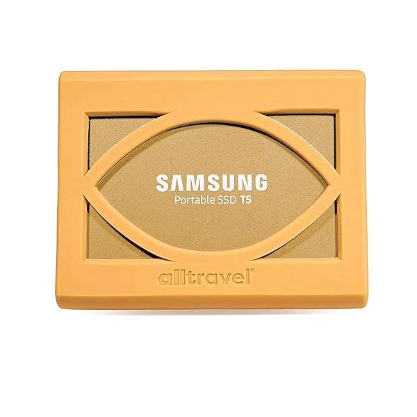Alltravel SSD Bumper Sleeve for Samsung T5 - Shockproof Case for 250GB, 500GB, 1TB, 2TB USB 3.0 Drives (Gold)