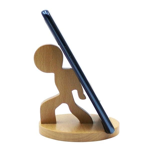 Amamcy Cute Boy Wooden Phone Stand - Adorable Animal Desk Holder for Smartphones