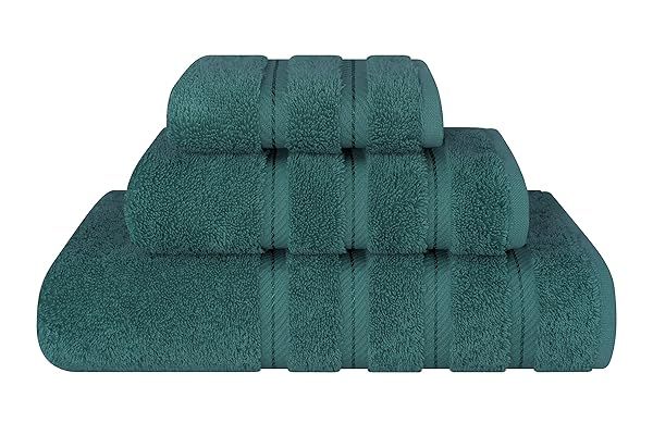 American Soft Linen 3-Piece Teal Towel Set: 100% Cotton Bath, Hand & Washcloth for Luxurious Bathroom Comfort