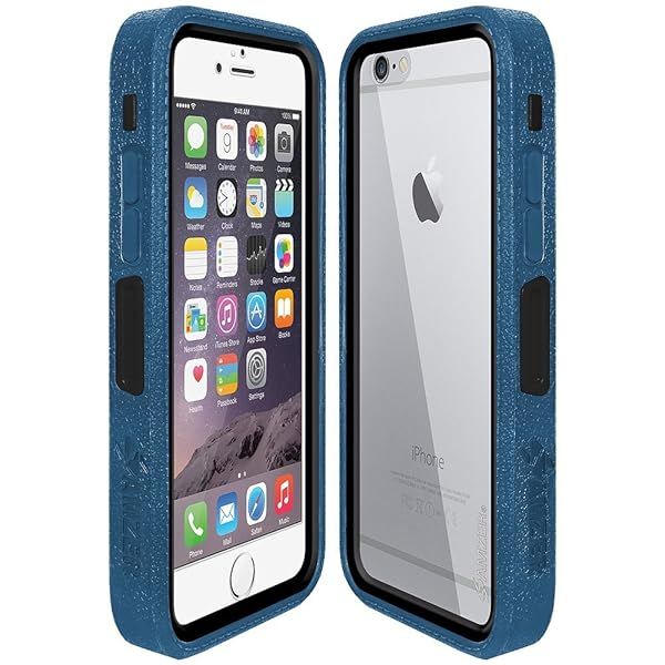 Amzer Crusta Rugged Tempered Glass Case with Belt Clip for iPhone 6/6s - Blue on Black, Fits Silver, Gold & Rose Gold Models