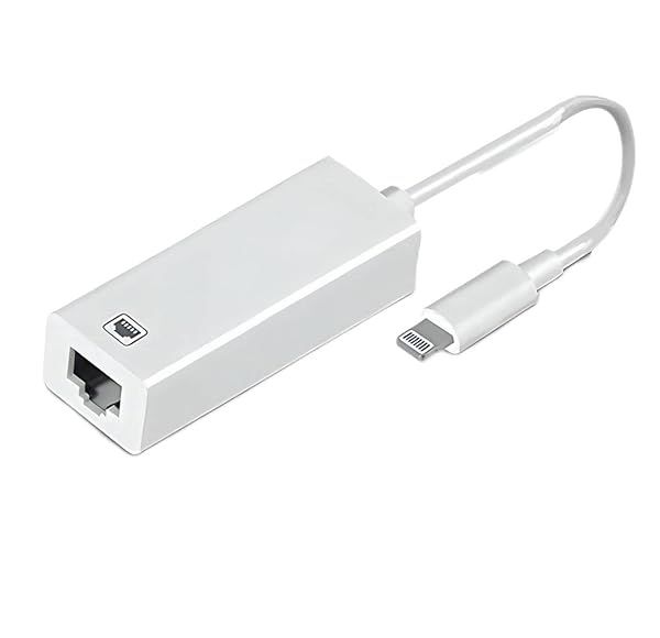 Lightning to Ethernet Adapter for iPhone & iPad - 100Mbps RJ45 Network Cable, Plug & Play Compatibility