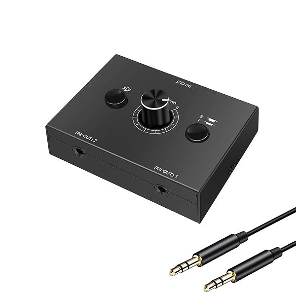 3.5mm Audio Switcher: Manual Selector Splitter Box for Headphones & Speakers (2-IN-1-OUT/1-IN-2-OUT)