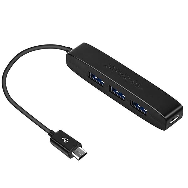 AuviPal 3-Port Micro USB OTG Hub Adapter for Fire Stick 4K, Raspberry Pi, & More - Black