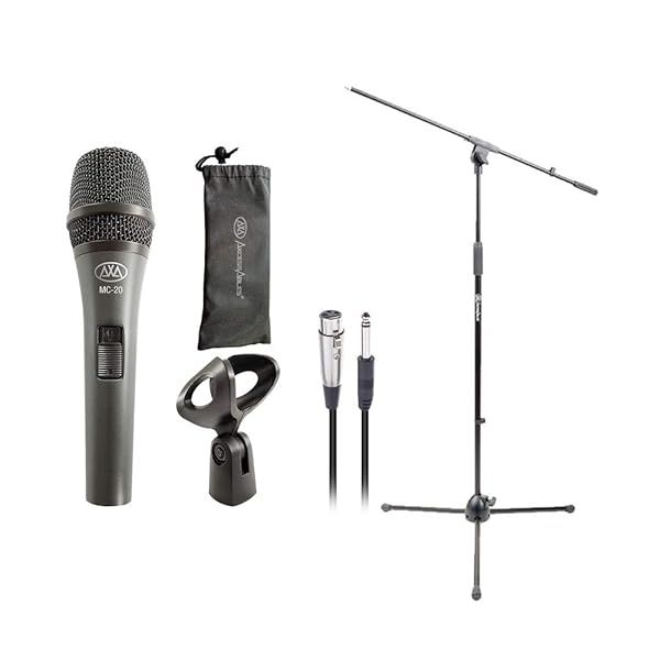 AxcessAbles MC-20 Dynamic Handheld Microphone Bundle for Live, Studio & Stage - Stand & Cable Included