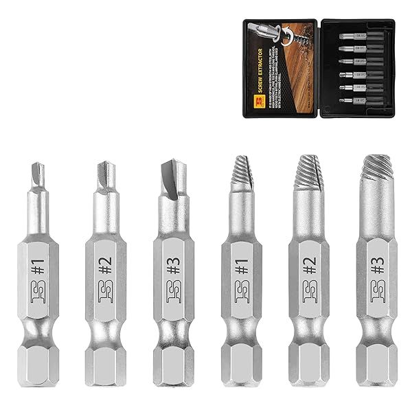BOSI TOOLS 6 Piece Screw Extractor Set Easy Out Remover Kit for Automotive Woodworking Home Improvement with Storage Case