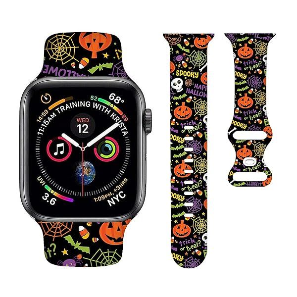BACDOILQ Halloween Pumpkin Watch Band - Skull & Bat Silicone Strap for Apple Watch Series 1-8 (38mm/40mm/41mm)