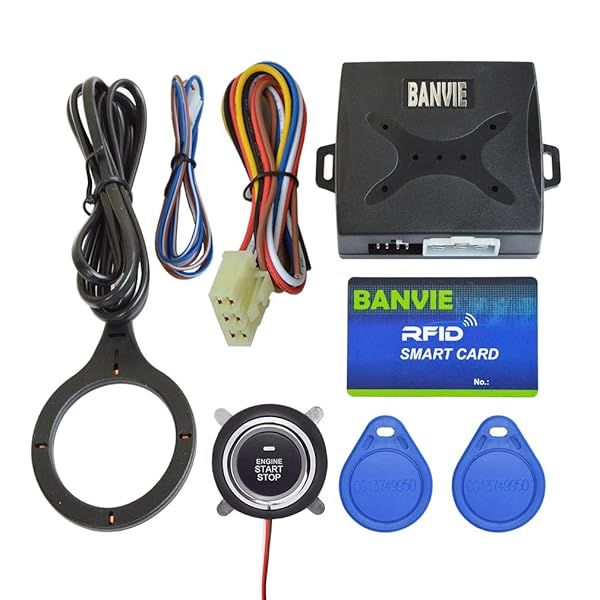 BANVIE Car RFID Alarm System Engine Start Stop Button Security Anti-Thief Blue RFID Key