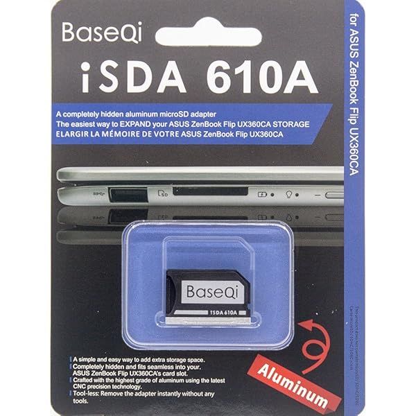 BASEQI Aluminum microSD Adapter for Asus ZenBook Flip ux360CA High-Speed Data Transfer and Durable Design