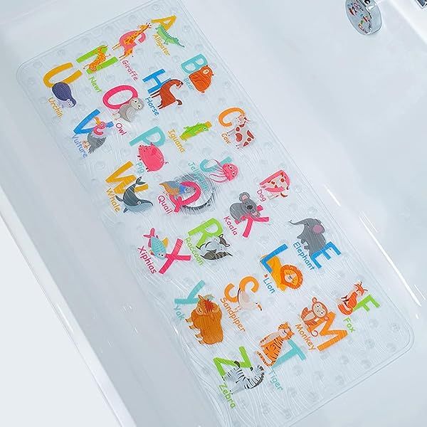 Non-Slip Cartoon Bath Mats for Kids - BEEHOMEE XL Machine Washable Shower Mat (35x16) - Safe & Fun for Toddlers!