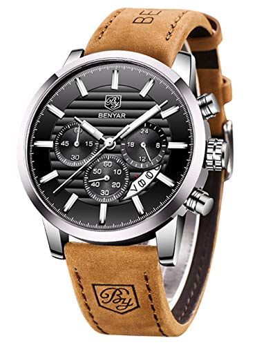 BENYAR Chronograph Waterproof Men's Watch: Stylish Black Leather Band for Business & Sport