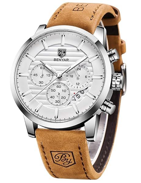 BENYAR Quartz Chronograph Waterproof Men's Watch - Stylish Brown Leather Band for Business & Sport