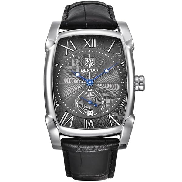 BENYAR Waterproof Vintage Rectangle Watch for Men - Classic Leather Strap Business Casual Style
