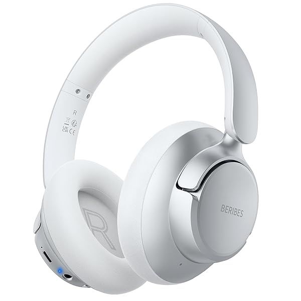 BERIBES Hybrid Active Noise Cancelling Wireless Headphones 70H Playtime Bluetooth with Mic Deep Bass Soft Earpads Fast Charging Silver