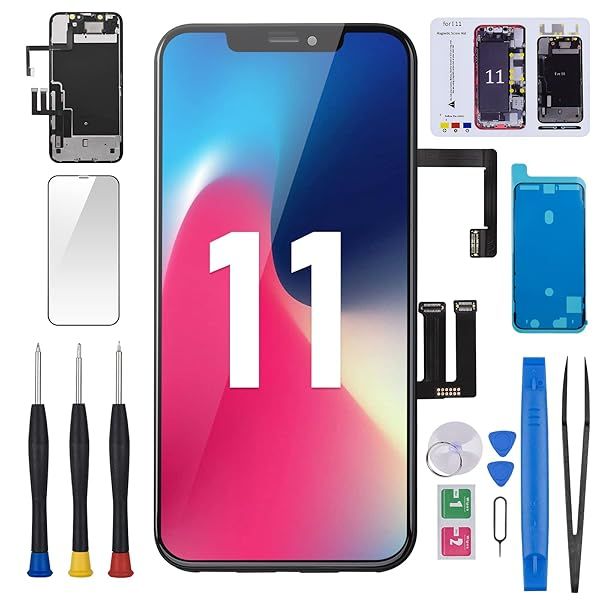 BESJMYT for iPhone 11 Screen Replacement 6.1&quot; with Ear Speaker Sensor Full Assembly Kit 3D Touch LCD Display Digitizer Fix Tools with HD Glass Protector Front Earpiece Screws Repair A2111 A2223 A2221