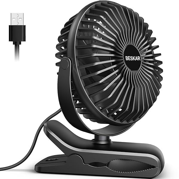 BESKAR Small Clip on Fan 3 Speeds USB Fan Strong Airflow Ultra Quiet for Office Dorm Bedroom Stroller with Sturdy Clamp