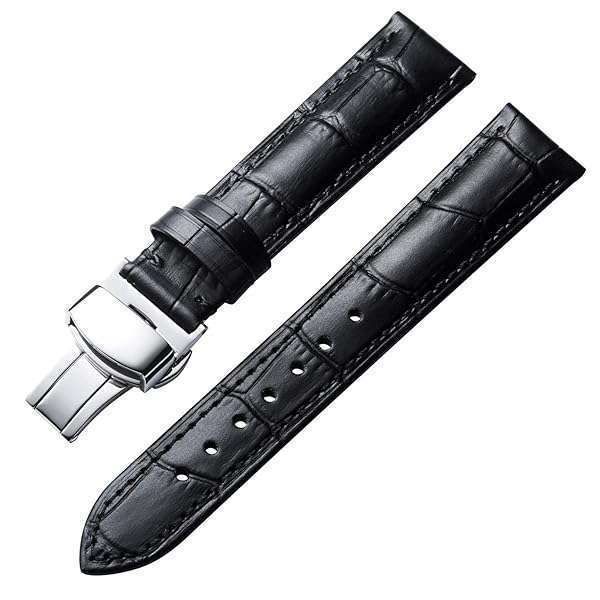 BINLUN Quick Release Leather Watch Strap with Silver Buckle - 12mm to 24mm Sizes for Men & Women (Black, 14mm)