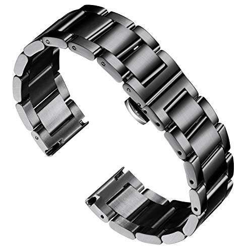 BINLUN Thick Stainless Steel Watch Band - Heavy Polished Matte Finish, 20mm Replacement Strap for Men & Women
